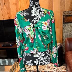 Express Green Floral Women's Blouse